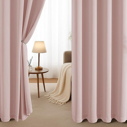 Simplebrand Blush Curtains for Bedroom 63 Inch Length 2 Panels Set, Room Darkening Thermal Insulated Energy Saving Curtains for Nursery, Grommet Solid Soft Window Treatment Drapes, W40 x L63