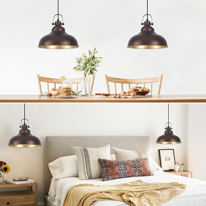 Bronze Pendant Lights Kitchen Island 3 Packs, 11.4 Inch Industrial Kitchen Pendant Lights, Farmhouse Pendant Light Fixtures, Island Pendant Light for Kitchen Island, Dining Room, Bedroom