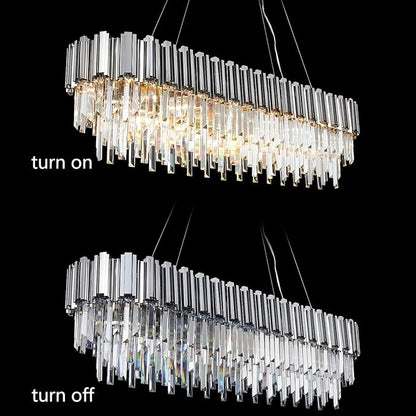Rectangle Chrome Crystal Chandelier for Dining Room L51'' 19-Light Modern Chandeliers Lighting Fixture for Kitchen Island Over Table Linear Large