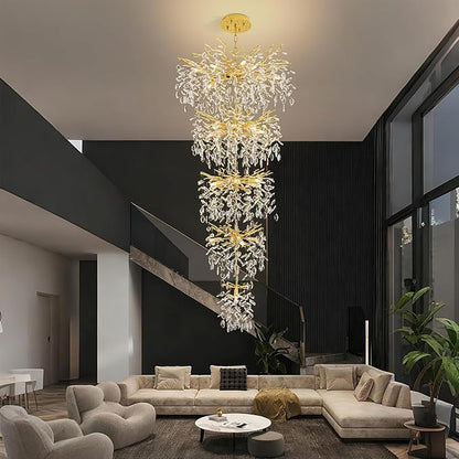 Modern Tree Branch Crystal Chandelier 102" Gold Luxury Large Pendant Lighting 28-Light Contemporary K9 Crystal Chandeliers for Dining Room Kitchen Living Room Foyer Entryway (Gold, H102"-Round)