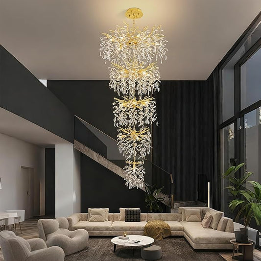 Modern Tree Branch Crystal Chandelier 102" Gold Luxury Large Pendant Lighting 28-Light Contemporary K9 Crystal Chandeliers for Dining Room Kitchen Living Room Foyer Entryway (Gold, H102"-Round)
