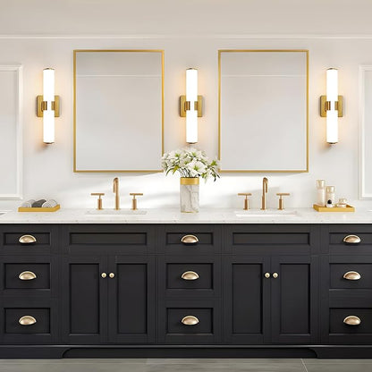 AIJIASI Gold Bathroom Light Fixtures - 16 Inch Modern Vanity Light 15W 5CCT Dimmable LED Bathroom Sconce with Acrylic Shade, Indoor Vanity Lighting Fixtures Over Mirror