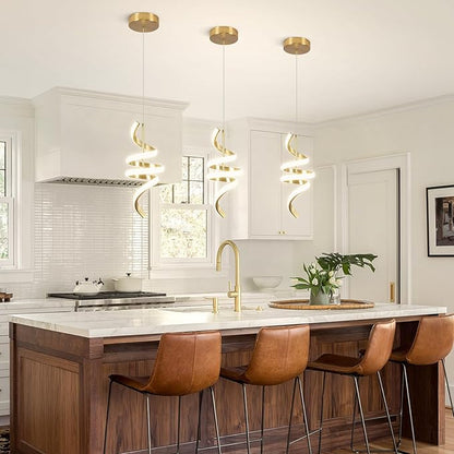 3000-6000K Dimmable Modern Pendant Light,Gold LED Pendant Light for Kitchen Island Fixtures Chandeliers for Dining Room Hanging Lights, 1 Pack
