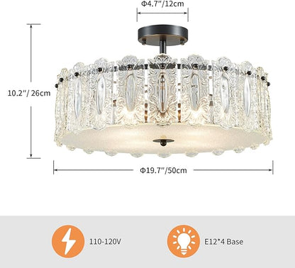AGV LIGHTING Flush Mount Chandelier Light Fixture, Modern Black Chandelier, D20 x H10, E12 Base 4-Lights, Glass Shade & Black Finish