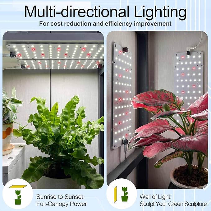 Panel Grow Light for Indoor Plants, 20W Ultra-Thin Full Spectrum LED Grow Light for Shelf & Cabinet, Dimmable with 6/12/16H Timer, Cold White, 1-Pack