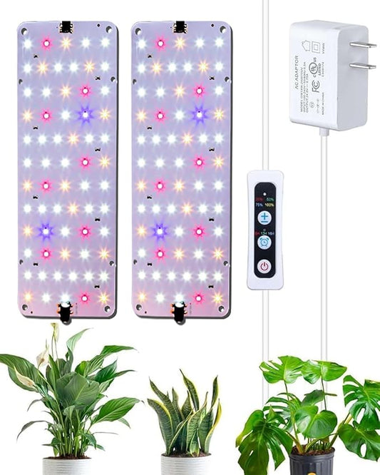Panel Grow Light for Indoor Plants, 20W Ultra-Thin Full Spectrum LED Grow Light for Shelf & Cabinet, Dimmable with 6/12/16H Timer, Pinkish White, 2-Pack