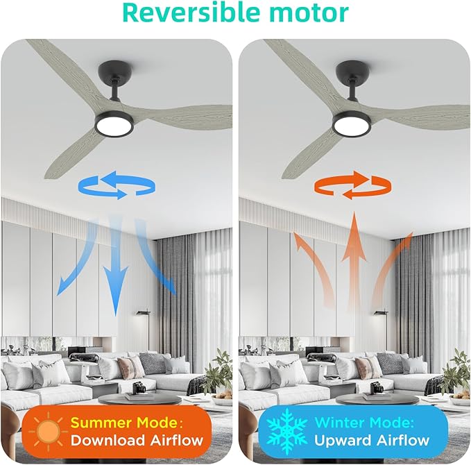 Roomratv Ceiling Fans with Lights and Remote Control,Quiet Noiseless Reversible DC Motor,6 Speeds,Timers, 3 CCT, Indoor Use, Plastic Blades,52 Inch White Oak Modern Ceiling Fan for Living Room