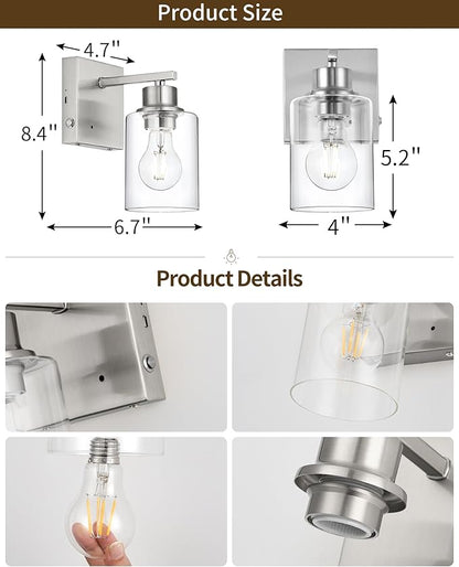 Rayogale Wireless Wall Sconces, Nickel Battery Operated Wall Sconce Set of 2 with Timer Function, Easy Install Dimmable Rechargeable Wall Lamps for Living Room, Bedroom, Hallway, Entryway Decor 3000K
