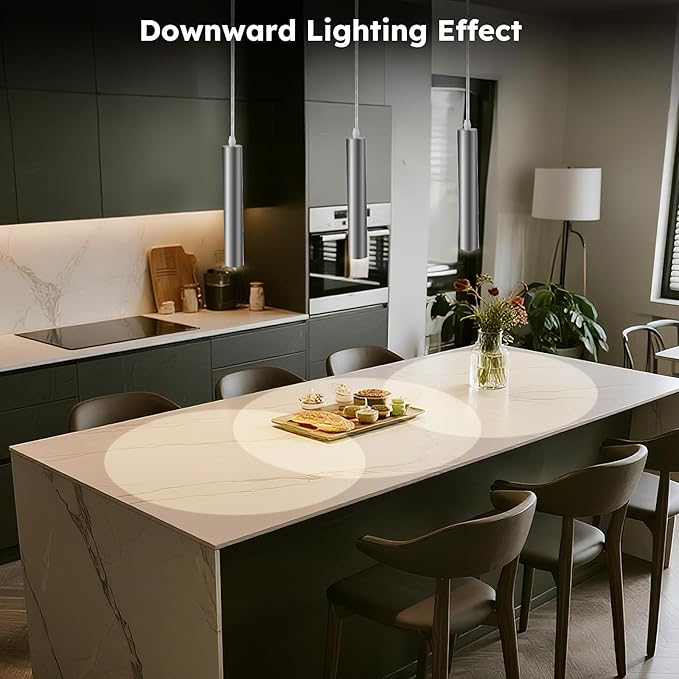 Brushed Nickel LED Pendant Light, 10W Modern Dimmable LED Downward Adjustable Hanging Spotlight, Lighting for Kitchen Island, Dining Room, Bar, 4000K Neutral White, ETL Driver, Pack of 1