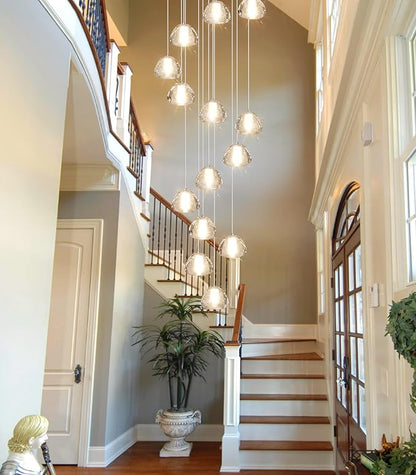 Modern Crystal Chandelier for Hallway Gold LED Ceiling Lighting for Staircase Light Fixture for Living Room Foyer Entryway