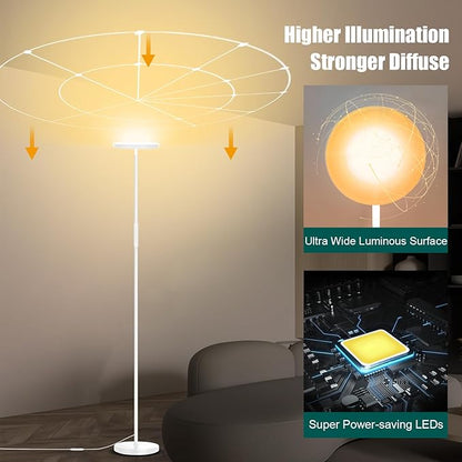 mukuxin Floor Lamp, Upgraded 40W 4000LM Super Bright Torchiere LED Floor Lamps for Living Room, Stepless Dimmable Color Temperature 2700K-6500K with Remote & Touch Control, Standing Light (40W White)