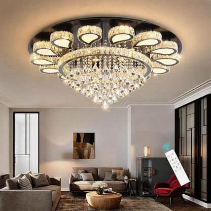 HAIXIANG Glam Crystal Chandelier for Living Room Dining Room Lights Sloped Ceiling Light Fixtures Luxury Modern Remote Dimmbale Lighting Black 40 Inches