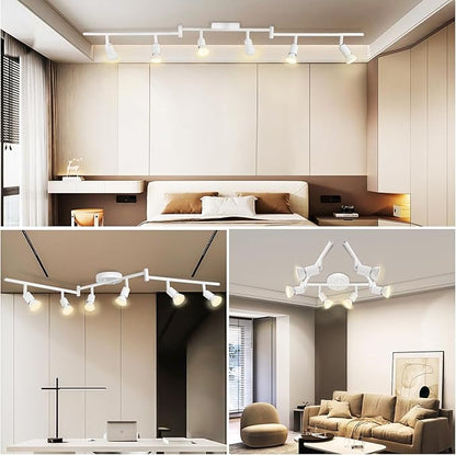 6 Light Track Lighting Fixture, GU10 Rotatable Heads, Matte White, Bulbs Not Included, Perfect for Kitchen, Office, Laundry, Dining Room