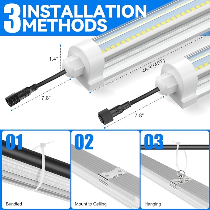 JESLED 4FT Waterproof Grow Lights for Indoor Plants, Sunlight Full Spectrum 5000K LED for Seed Starting, Seedling & Vegetables, 288W(6 X 48W,1800W Equiv), Linkable Grow Light Strip with Switch, 6P