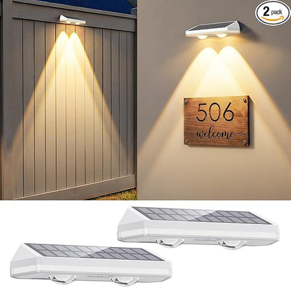 Solar Fence Lights Outdoor ,3000/4500/6000K 13 Mode, 2 Pack Fence Lights Solar Powered with Ultra-Bright Lens IP65 Waterproof,Solar Wall Light for Backyard/Step/Patio/Deck/Stair/Railings(White)