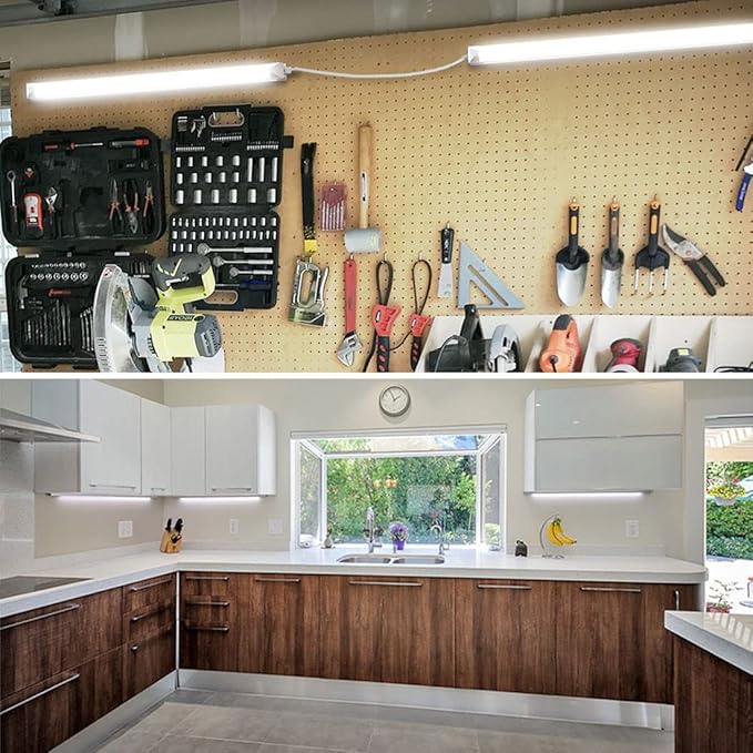 CNSUNWAY LED Shop Light 2FT, 22W 3300LM 6500K, T8 LED Tube Lights, Clear Cover, Ceiling and Utility Shop Lights, Linkable Light Fixture for Workshop, Garage, Workbench, Warehouse, ETL Listed (2 Pack)