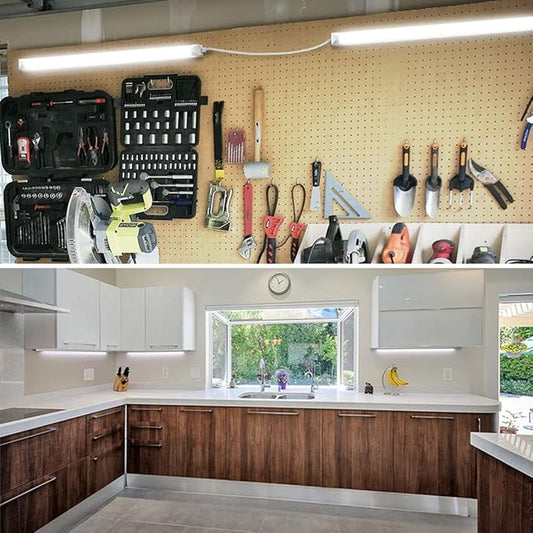 CNSUNWAY LED Shop Light 2FT, 22W 3300LM 6500K, T8 LED Tube Lights, Clear Cover, Ceiling and Utility Shop Lights, Linkable Light Fixture for Workshop, Garage, Workbench, Warehouse, ETL Listed (2 Pack)