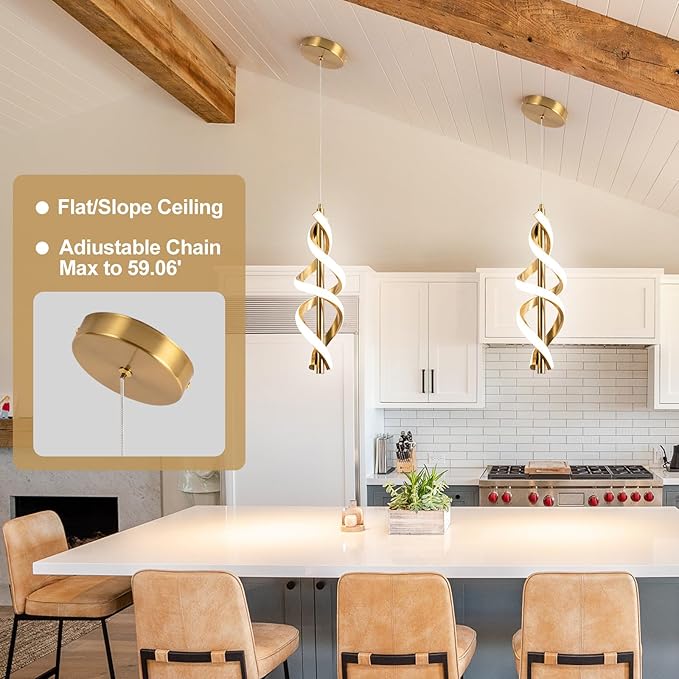 3 Packs Gold Pendant Light,4000K Modern LED Pendant Light for Kitchen,Adjustable Pendant Lighting Over Island Hanging Pendant Light Fixtures for Kitchen Dining Room Hallway(Gold, 3 Packs)