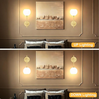 Wood Grain Battery Operated Wall Sconces Set of 2, Rechargeable Wireless Wall Lights with Milky White Frosted Glass, 12 RGB and 3CCT Dimmable Wall Lamps with Remote for Bedroom Living Room Hallway