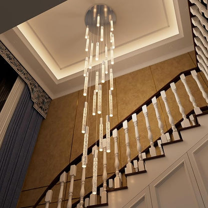 12FT High Ceiling LED Crystal Chandelier 26-Lights Modern Dimmable Pendant Lighting for Entryway Living Room Dining Room Staircase Foyer Long Hanging Polished Chrome Glam