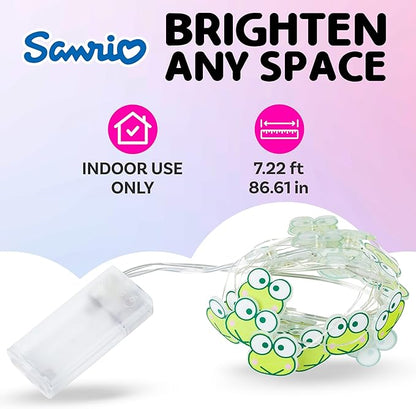 Silver Buffalo Sanrio Hello Kitty and Friends Keroppi 20ct Decorative String Lights, 7 Feet Long, Battery Powered (2 AA Batteries Included), Cool White LED, Indoor Use Only