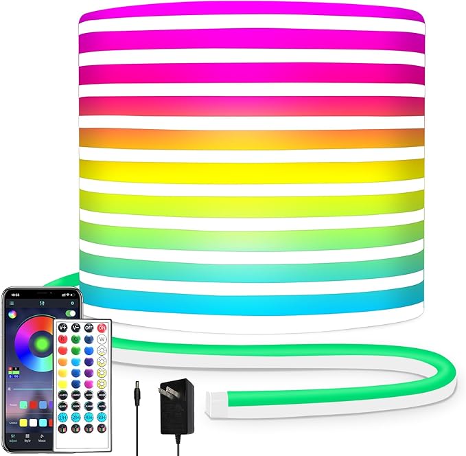 segrass 32.8FT Neon Rope Light,Flexible Led Rope Light Control with App/Remote,Multiple Modes Rope Lights,IP65 Outdoor RGB Led Neon Lights Waterproof,Music Sync Gaming Led Neon Light Strip for Bedroom