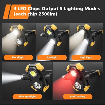 2 Pack 2500LM Magnetic Rechargeable Work Light, LED Work Light Rechargeable with 360° Rotation Stand & Foldable Design, 5 Lighting Modes Magnetic Flashlight for Car Repairing Camping Emergency