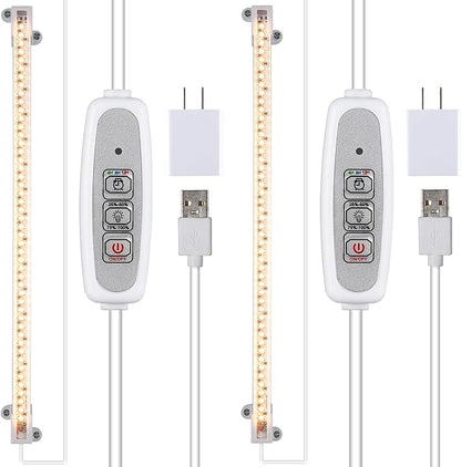 RWNTAO One Strip Growing Lamp 2-Pack, Full Spectrum LED Grow Light Strips for Indoor Plants with Auto ON/Off Timer & 4 Dimmable Levels for Green House Hydroponics Succulent (One Head 2 Pack)