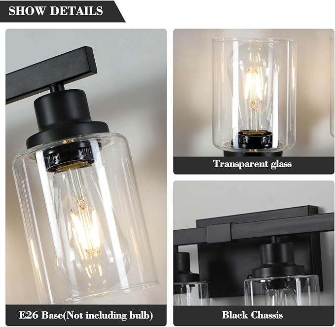 6-Light Black Vanity Lights 38'' Modern Bathroom Vanity Lighting Fixtures Above Mirror? Industrial Matte Bathroom Light Fixtures, Bath Wall Light Fixtures, Black Wall Sconces