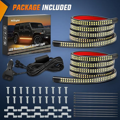 Nilight 2PCS 70 Inch Emergency Strobe Lights Strip 1125 LED Running Board Marker Light Amber Flexible Side Flashing Warning Caution Safety Waterproof for Truck Construction Vehicles Pickup