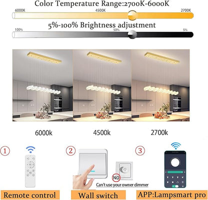 Rectangular Crystal Chandelier for Dining Room Pendant Chandelier for Kitchen Modern Linear Crystal Chandeliers Over Table Gold 9 Lights