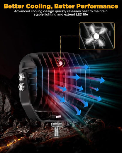 Auxbeam XP-Ultra Series 5" 110W Offroad Spotlights Hyper Spot Beam LED Pods Light Bar Amber White Dual Color Covers Driving Yellow Fog Ditch Lights, Pair