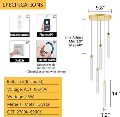 Mini Chandelier Modern Pendant Lights LED Bubble Crystal Kitchen Island Light Fixtures Gold Mini Pendant Lighting for Kitchen Island Dining Room Bedroom Bar Dimmable Ceiling Hanging Lights 2700K 6000K