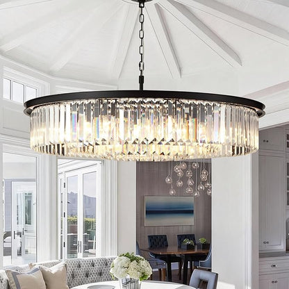 Crystal Chandeliers 18-Light, Metal Ceiling Light Fixture Adjustable Height, 39 Inch Modern Luxury Hanging/Chandelier for Living Room Dining Room Kitchen Hallway Foyer, Black