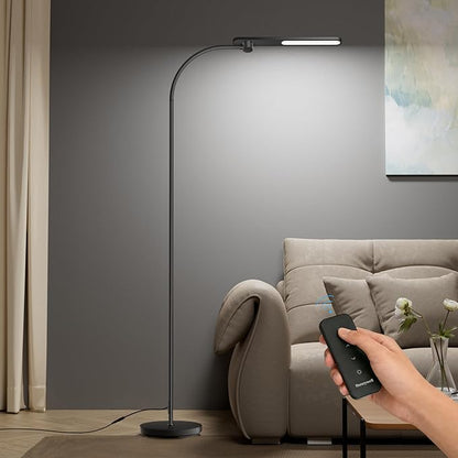 Honeywell LED Floor Lamp with Remote, CRI97 Full Spectrum Eye-Caring Reading Lamp, Stepless Dimmable 3000K-5000K Task Floor Lamp with Flexible Gooseneck for Living Room, Bedroom, Office