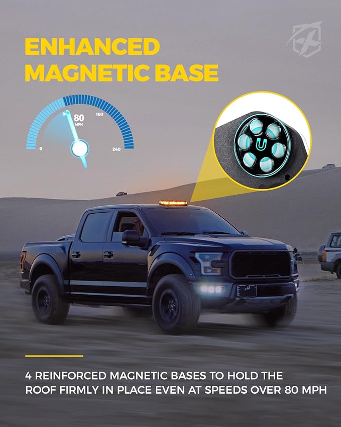 Xprite Amber Rooftop Emergency Strobe Light Bar, Beacon Safety Flashing Warnin Lights w/Control Panel Magnetic Base for Construction Trucks Plows Postal Security Cars