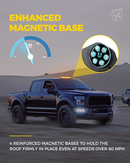 Xprite Amber Rooftop Emergency Strobe Light Bar, Beacon Safety Flashing Warnin Lights w/Control Panel Magnetic Base for Construction Trucks Plows Postal Security Cars