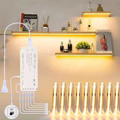 Martronic 16.4ft 3000K Shelf Sights, Plug-in Cut to Size COB LED Light Strip for 6 Shelves, Hand-Sweep Under Shelf Lighting for Pantry Bookshelf