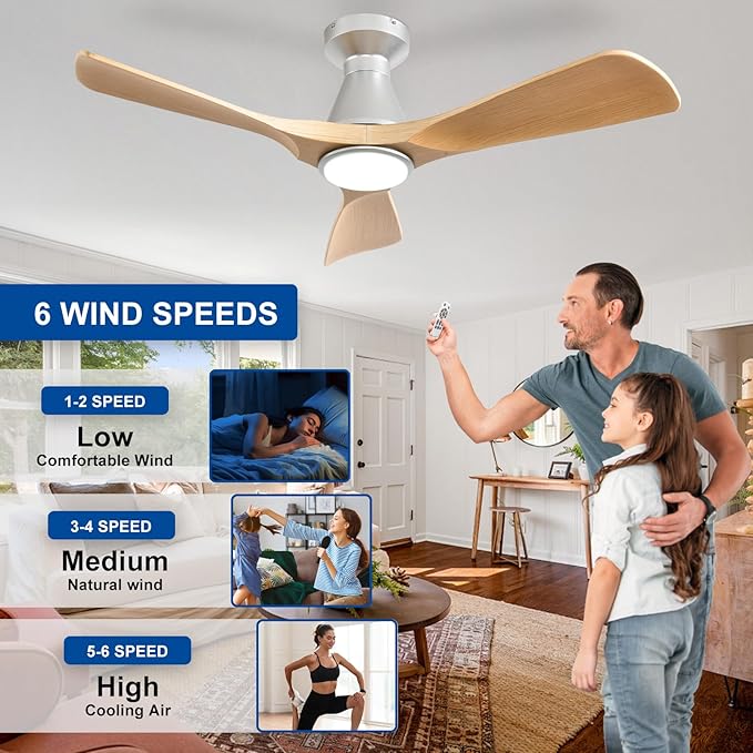 DLLT 42-Inch Ceiling Fans with Lights: Flush Mount Ceiling Fan 3 Blades for Indoor Outdoor - Dimmable Ceiling Fan with Remote APP Control Quiet DC Motor for Low Profile Bedroom