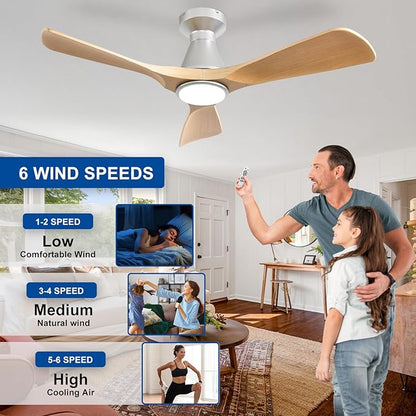 DLLT 42-Inch Ceiling Fans with Lights: Flush Mount Ceiling Fan 3 Blades for Indoor Outdoor - Dimmable Ceiling Fan with Remote APP Control Quiet DC Motor for Low Profile Bedroom