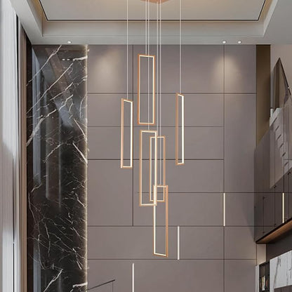 GEADI Modern Led Chandelier with Remote, Foyer Chandeleirs for High Ceilings, Dimmable Large Chandelier Staircase Pendant Light Fixture for Entryway Living Room(6 Lights,3000-6500K)