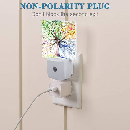 Night Light Plug into Wall Hand Painted Four Season Tree Night Light with Dusk to Dawn Sensor for Kid Girls Boys Women Men Room Decor, Hallway, Kitchen, Bathroom, Nursery, Stairs