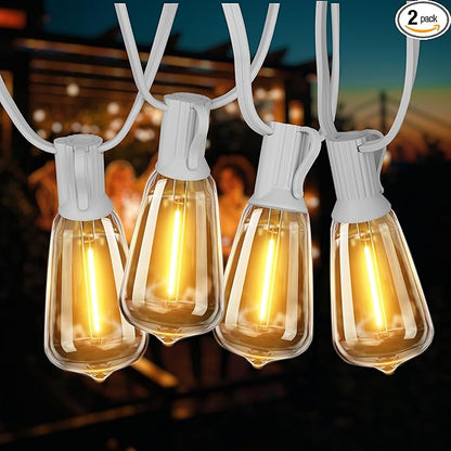 DAMAING Outdoor String Lights 200FT Waterproof, Patio String Light with 104 Edison LED Bulbs - Shatterproof, Connectable Hanging Lights for Outside Backyard, Porch Party Wedding - 2x100FT White Cable