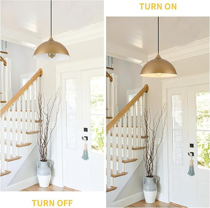 Pendant Lighting for Kitchen Island, 2 Pack 12" Dome Pendant Light Fixtures with Gold and White Finish Industrial Hanging Pendant Light for Dining Room