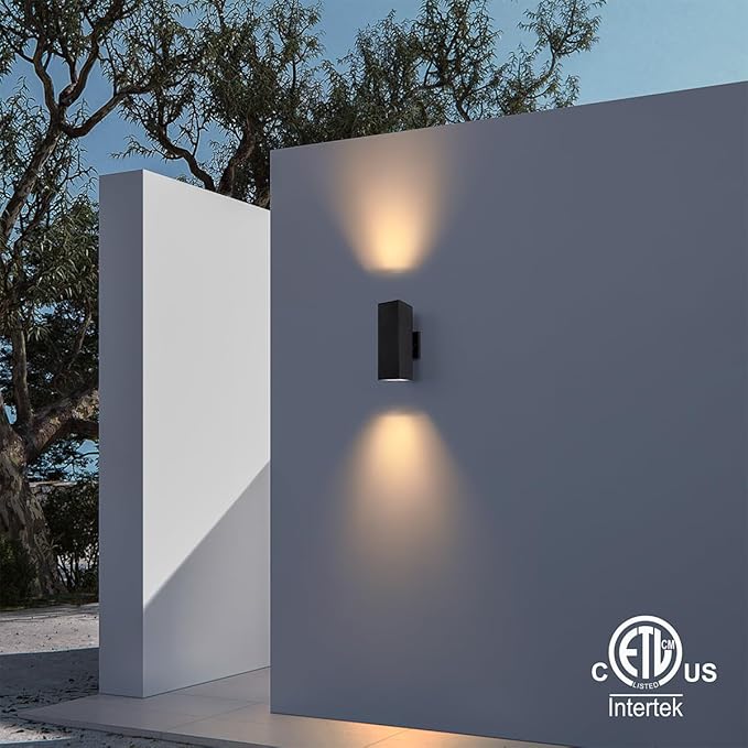 mirrea Modern Outdoor Porch Light Patio Light in 2 Lights with Aluminum Rectangular Tube and Tempered Glass Cover Waterproof Wall Sconce 4 Pack (Matte Black)