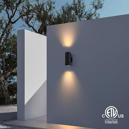 mirrea Modern Outdoor Porch Light Patio Light in 2 Lights with Aluminum Rectangular Tube and Tempered Glass Cover Waterproof Wall Sconce (Matte Black)