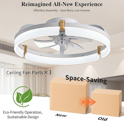 Smart Ceiling Fans with Lights Remote - 20'' WiFi Alexa Flush Mount Low Profile Modern Ceiling Fans for Bedroom - Stepless Color Temperature and 6 Speeds - White