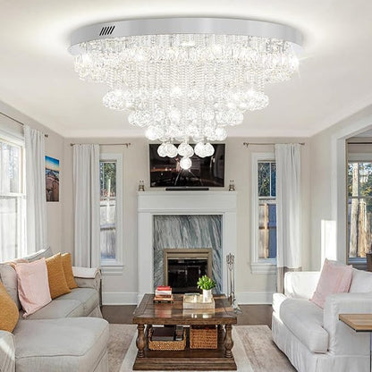 W32inches Modern Crystal Chandeliers for Living Room LED Crystal Ceiling Light Fixtures Flush Mount Chandelier Ceiling Chandelier for Bedroom Foyer Hallway Dining Room