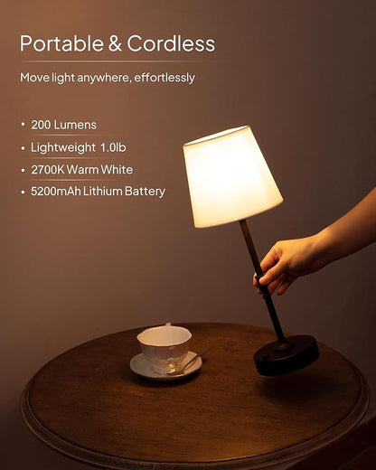 EppieBasic Cordless Table Lamp Rechargeable: Fast Charging & Long Lasting - 2700K Warm Light Small Vintage Brass Bedside Lamps - Dinning Living Room Bedroom - 2 Pack