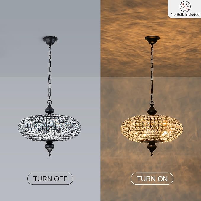 21" Black Gold Crystal Chandelier, Large Farmhouse Dining Room Light Fixture, 5-Light Vintage Crystal Hanging Chandelier for High Ceiling Living Room Kitchen Island